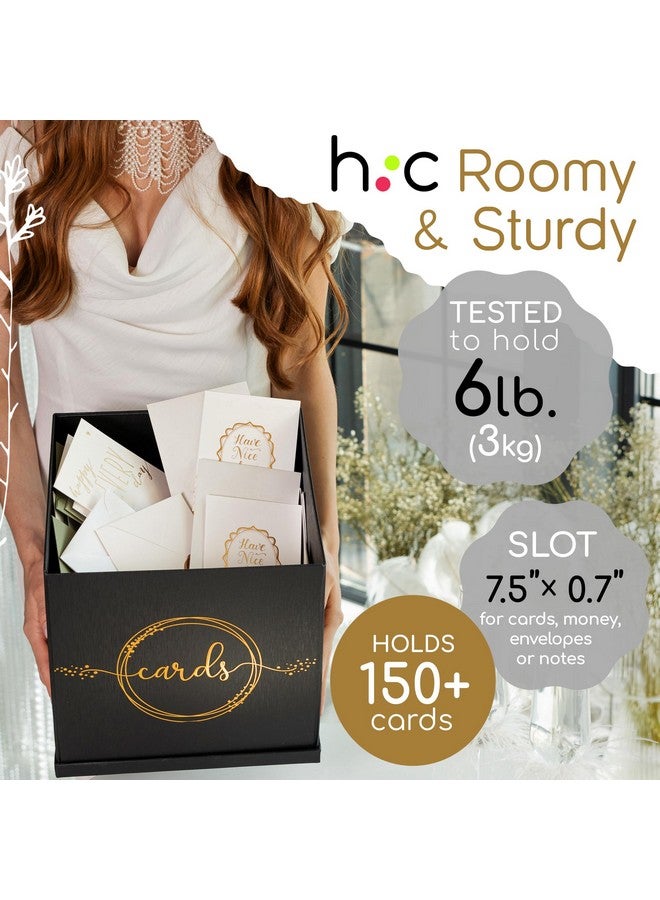 Hayley Cherie Black Card Box for Wedding Reception, Large Gift Card Box Holder for Graduation Party, Funeral Memorial, Birthday, Bar Mitzvah, Retirement, Donation Basket, Money, Black & Gold Envelope Box with Slot - Image 4