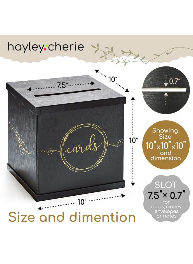 Hayley Cherie Black Card Box for Wedding Reception, Large Gift Card Box Holder for Graduation Party, Funeral Memorial, Birthday, Bar Mitzvah, Retirement, Donation Basket, Money, Black & Gold Envelope Box with Slot - Image 3