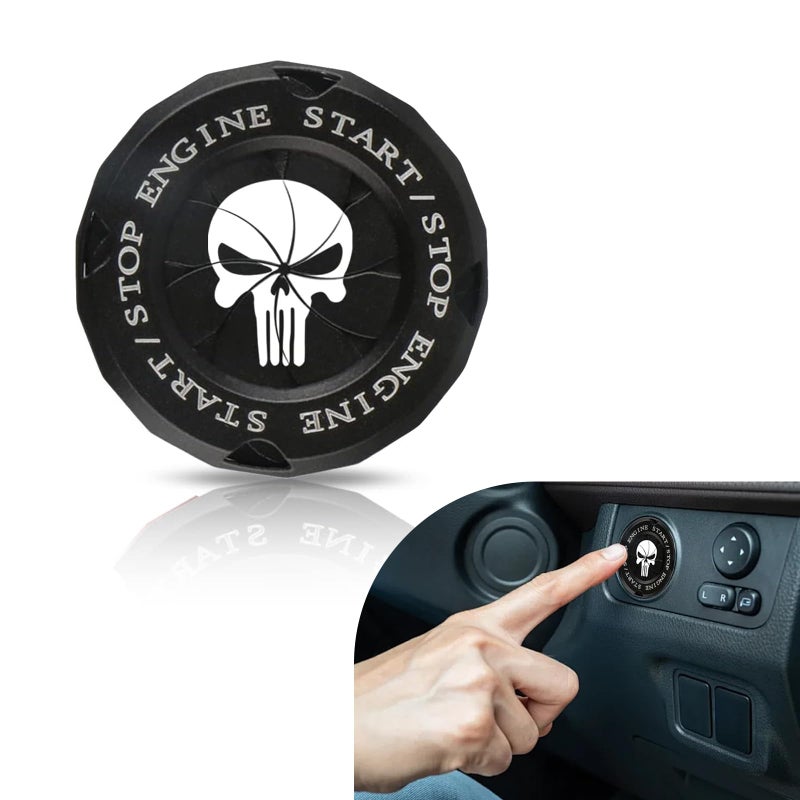 yorpyep Push Start Button Cover Personalized Skull Rotary Type Ignition Switch Hidden Protector RustProof SelfAdhesive Engine OneTouch Start Decorative Cover for Most Cars Trucks Black - Image 3