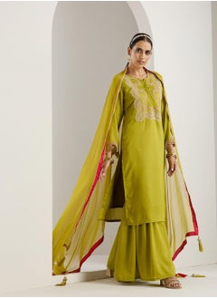 ISHIN Women's Green Polyester Blend Printed Tunic Full Length Palazzo Straight Fit Kurta Set  - Image 3