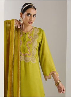ISHIN Women's Green Polyester Blend Printed Tunic Full Length Palazzo Straight Fit Kurta Set  - Image 2