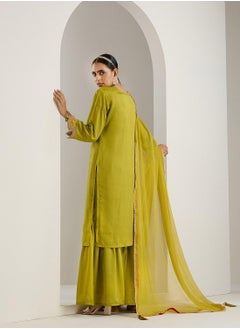 ISHIN Women's Green Polyester Blend Printed Tunic Full Length Palazzo Straight Fit Kurta Set  - Image 5