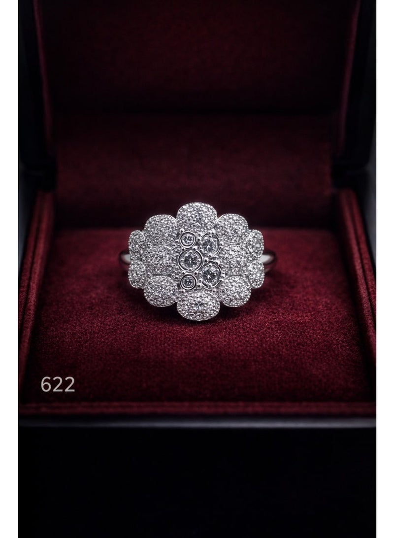 3Diamonds Floral Cluster Ring, Platinum & Rhodium Plated, Zircon Shine Design - Image 4