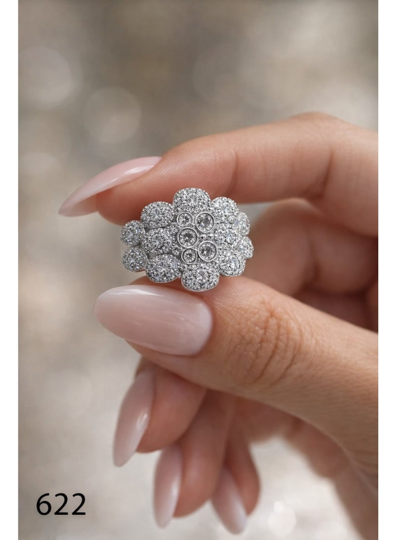 3Diamonds Floral Cluster Ring, Platinum & Rhodium Plated, Zircon Shine Design - Image 3