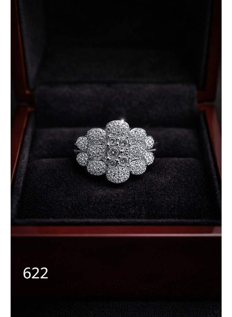 3Diamonds Floral Cluster Ring, Platinum & Rhodium Plated, Zircon Shine Design - Image 2