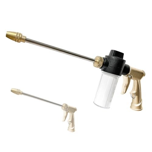 MOSIKEN High Pressure Garden Hose Nozzle Sprayer with 35oz Plastic Soap Dispenser Bottle Heavy Duty Car Wash Foam Gun Adjustable Nozzle for Gardening Solar Panel Cleaning Pet Showering Brass - Image 1