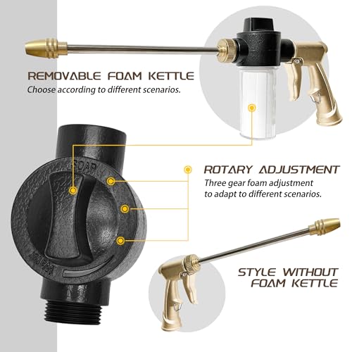MOSIKEN High Pressure Garden Hose Nozzle Sprayer with 35oz Plastic Soap Dispenser Bottle Heavy Duty Car Wash Foam Gun Adjustable Nozzle for Gardening Solar Panel Cleaning Pet Showering Brass - Image 3