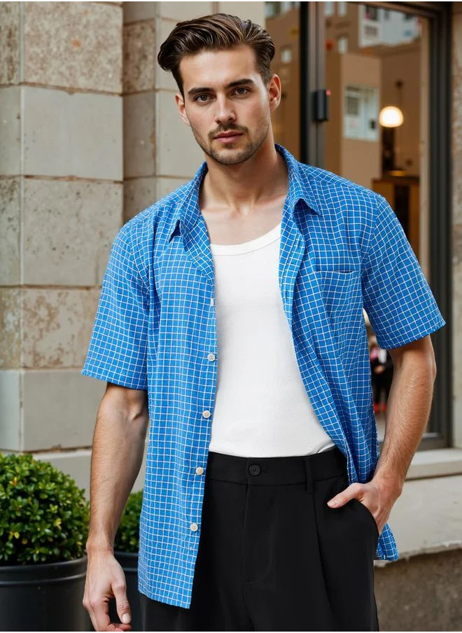 Lee Cooper Lee Cooper Regular Fit Checked Collared Shirt with Chest Pocket