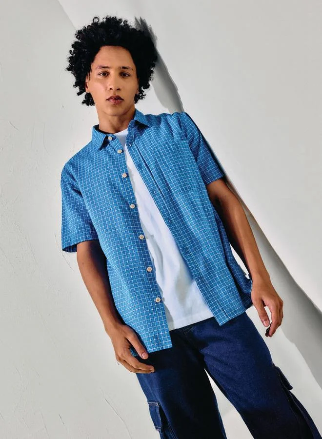 Lee Cooper Regular Fit Checked Collared Shirt with Chest Pocket