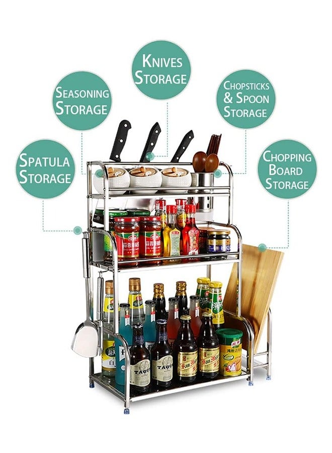 JCB CHIC 3-Tier Spice Rack Organizer, Kitchen Countertop Storage Rack, Kitchen Organizer Shelf with 6 Hooks for Spice Cans, Sauce Jars, Seasoning Bottles, Kitchen Accessories (Silver)  - Image 4