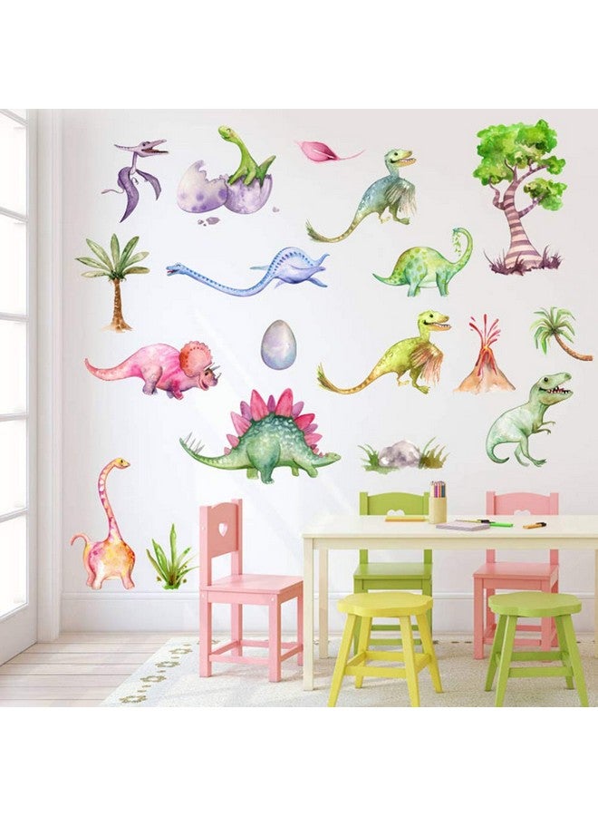 Kiddale Watercolour Dinosaur Wall Decals Peel And Stick Colorful Wall Art Mural For Kids Bedroomnursery Classroom & More - Image 2