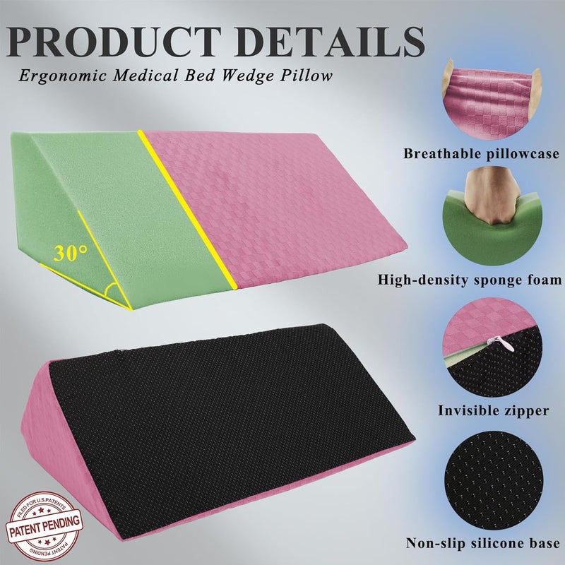 Jacobable Bed Wedge Pillow for Side Sleepers, Body Position Wedges, Side Wedge Pillow for Sleeping Back Positioning Elevation Pillow for Bed Sores Elder and Pregnant Woman (Dark Pink) - Image 5