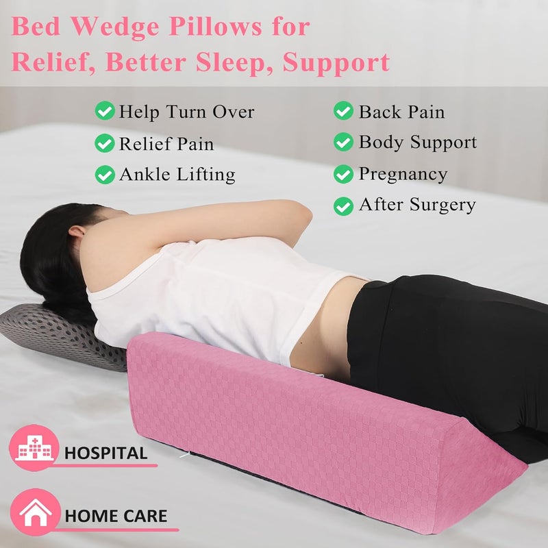 Jacobable Bed Wedge Pillow for Side Sleepers, Body Position Wedges, Side Wedge Pillow for Sleeping Back Positioning Elevation Pillow for Bed Sores Elder and Pregnant Woman (Dark Pink) - Image 2