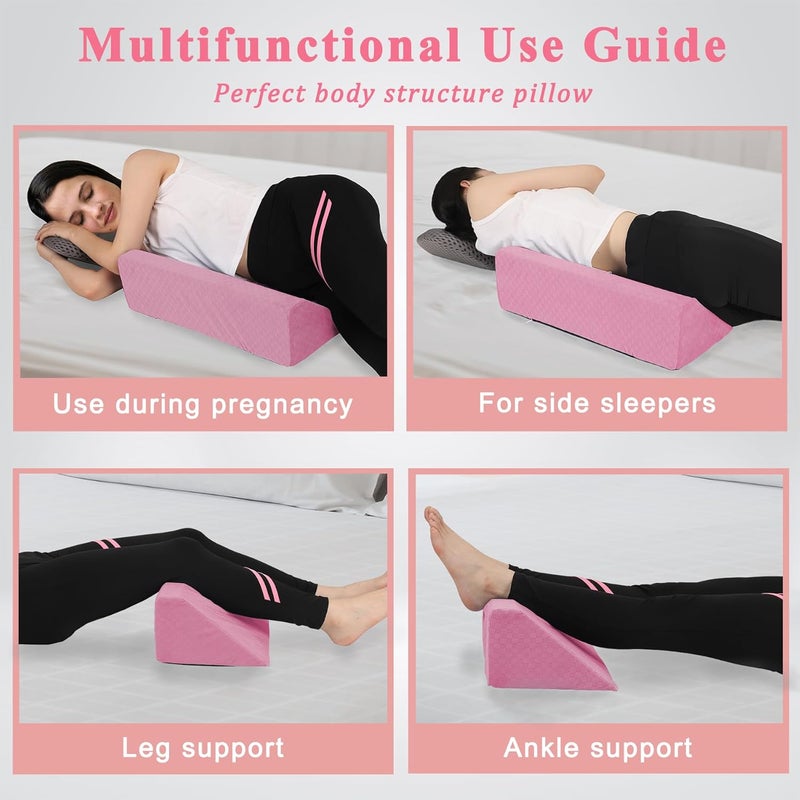 Jacobable Bed Wedge Pillow for Side Sleepers, Body Position Wedges, Side Wedge Pillow for Sleeping Back Positioning Elevation Pillow for Bed Sores Elder and Pregnant Woman (Dark Pink) - Image 3