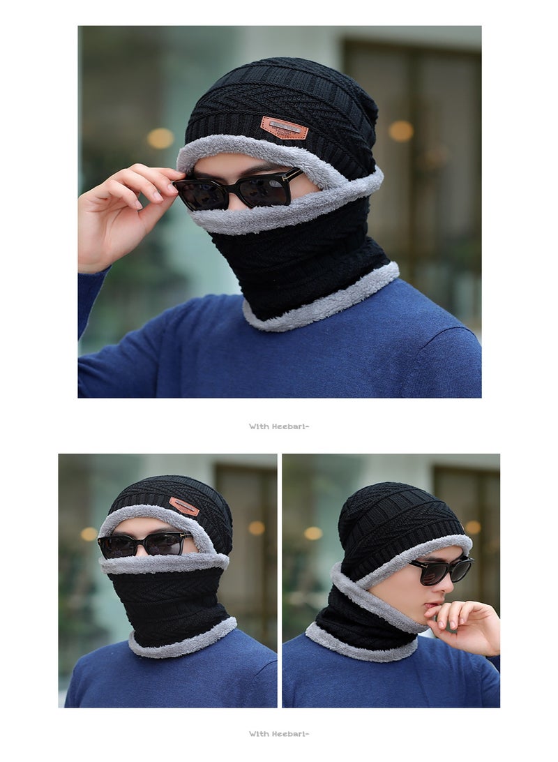 طقم قبعة صوفية شتوية للرجال والنساء مع وشاح طويل وقفازات تعمل باللمس مع بطانة فليس - Image 2