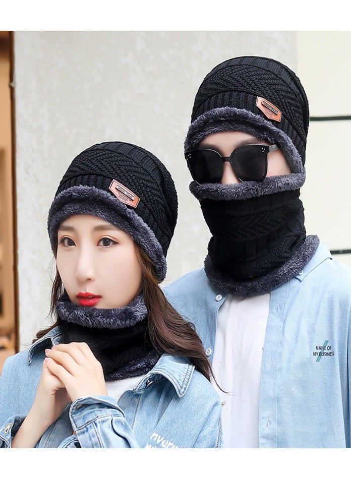 طقم قبعة صوفية شتوية للرجال والنساء مع وشاح طويل وقفازات تعمل باللمس مع بطانة فليس - Image 3