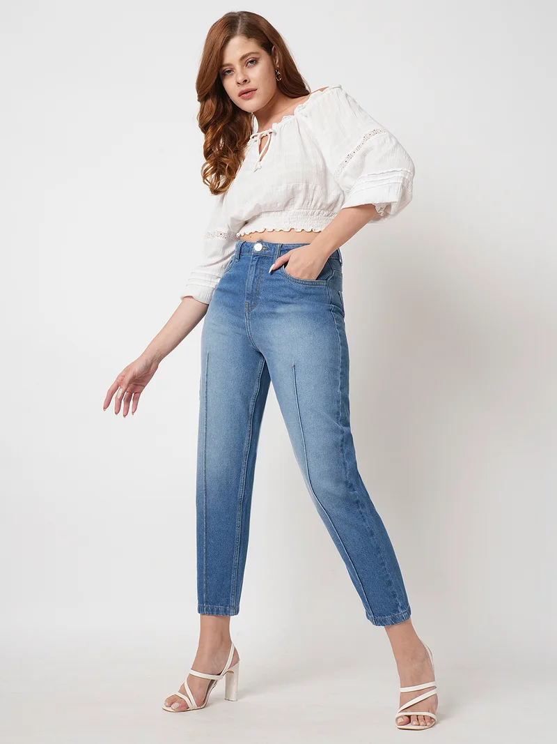 globus Women Boyfriend Fit High-Rise Light Fade Jeans