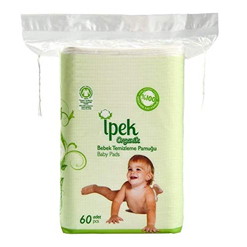 Ipek وسادات جافة كبيرة عضوية للأطفال 100% قطن مربعات للعناية بالطفل (60 قطعة) - Image 1
