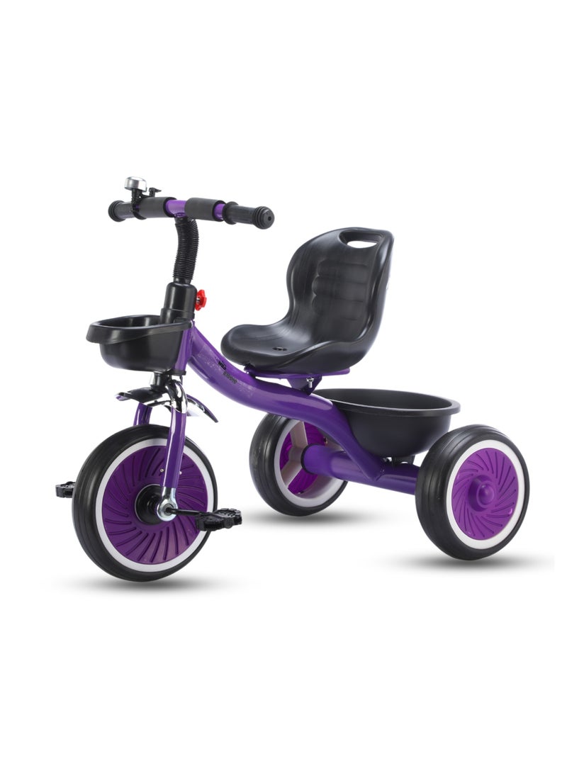 MG Ride on Toys Baby Balance Bike For 2-6 Years Kids | Tricycle For Kids with Front and Rear Basket, Bell and Color Wheels for Boys and Girls, Purple - Image 1