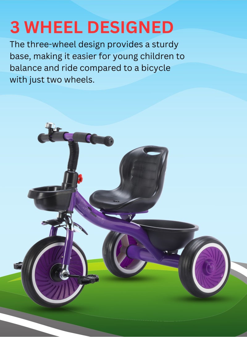 MG Ride on Toys Baby Balance Bike For 2-6 Years Kids | Tricycle For Kids with Front and Rear Basket, Bell and Color Wheels for Boys and Girls, Purple - Image 5