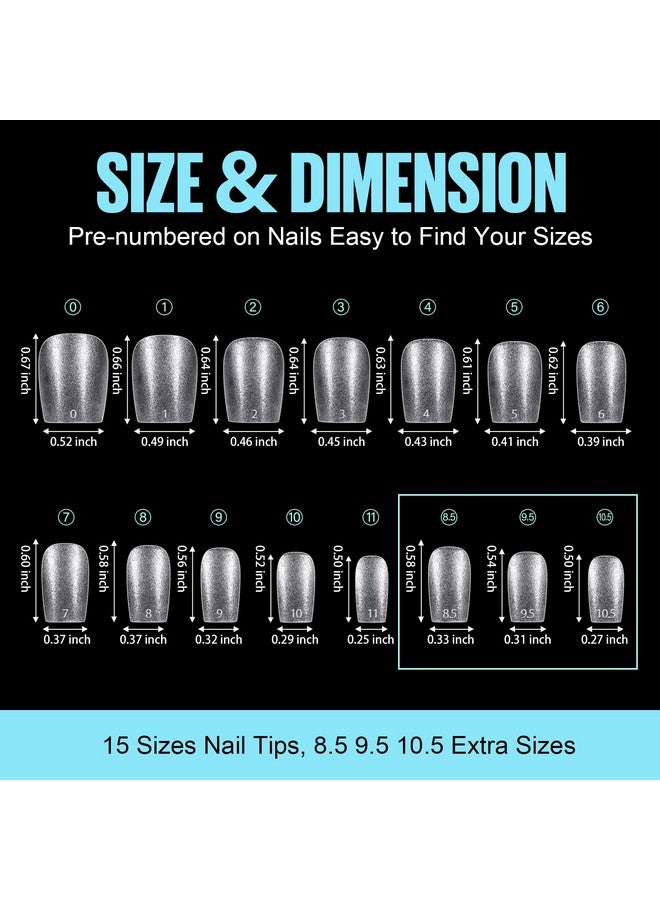 توميكا أطراف أظافر قصيرة جدًا من توميكا، 450 قطعة من أطراف أظافر جل أكريليك ناعمة لتغطية كاملة لتمديد الأظافر، 15 مقاسًا مسبقة التشكيل على الوجهين غير لامعة مع علبة - Image 5