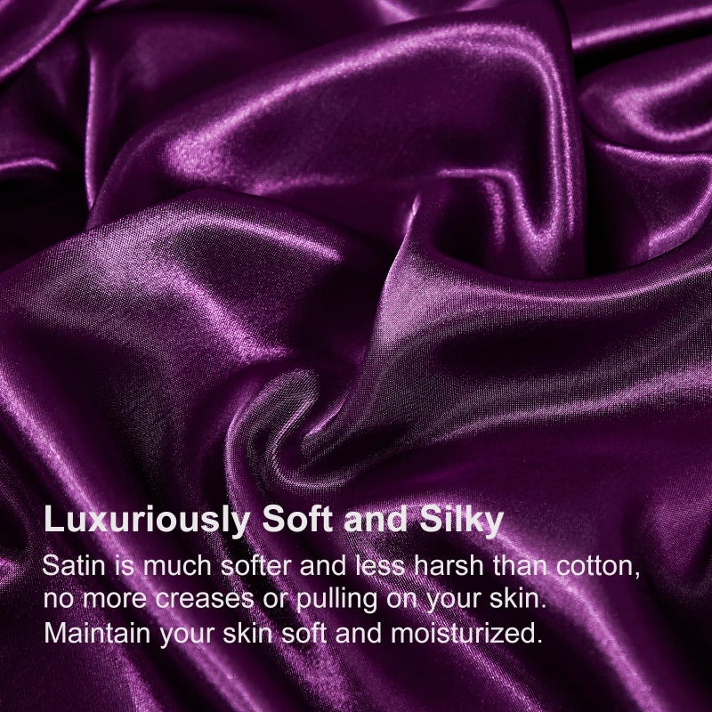 Bedding_Dreamer Satin Comforter Set with Sheet Set Queen Silk Like Satin Bed in a Bag 8 Pieces Luxury Silky Bedding with 1 Comforter, 1 Flat Sheet, 1 Fitted Sheet, 4 Pillowcases, 1 Cushion Cover (Queen, Purple) - Image 4