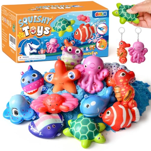 SNLN 12 Pcs Ocean Squishy Toys for Kids Under the Sea Party Favors Bulk for Birthday Gift Slow Rising Squishy Keychain Goodie Bag Filler Treasure Box Classroom Prize Ocean Themed Birthday Party Favors - Image 1