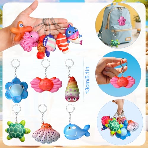 SNLN 12 Pcs Ocean Squishy Toys for Kids Under the Sea Party Favors Bulk for Birthday Gift Slow Rising Squishy Keychain Goodie Bag Filler Treasure Box Classroom Prize Ocean Themed Birthday Party Favors - Image 5