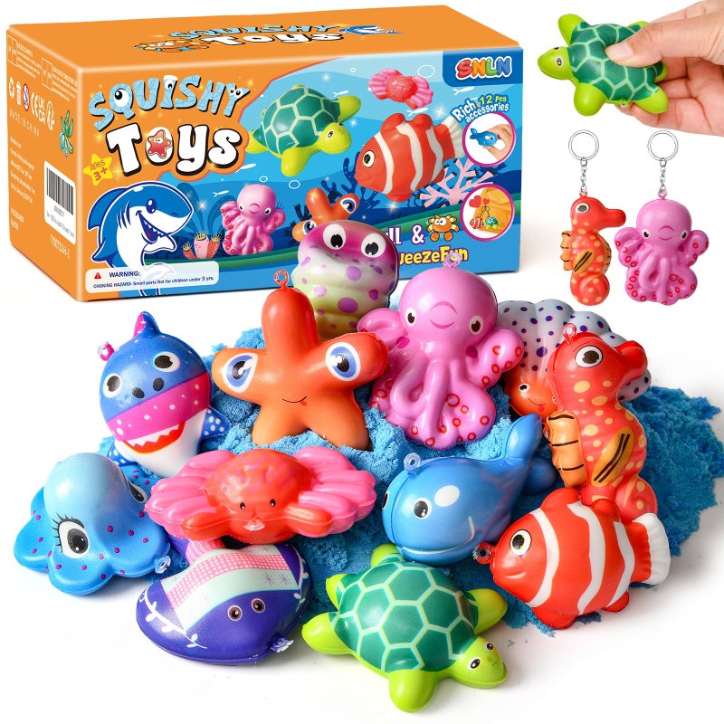 SNLN 12 Pcs Ocean Squishy Toys for Kids Under the Sea Party Favors Bulk for Birthday Gift Slow Rising Squishy Keychain Goodie Bag Filler Treasure Box Classroom Prize Ocean Themed Birthday Party Favors - Image 3
