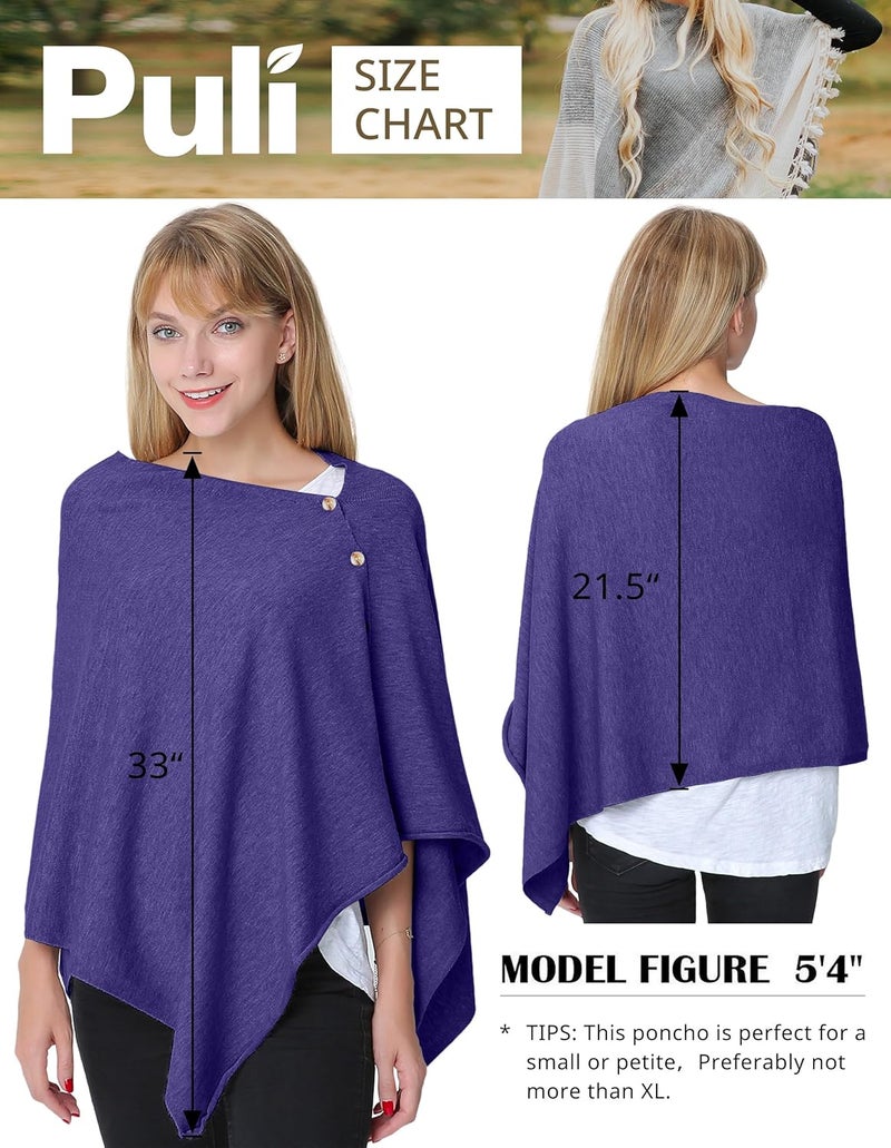 Puli Women's Versatile Knitted Shawls Scarf Poncho Sweater with Buttons Lightweight Spring Summer Fall Wraps - Image 5