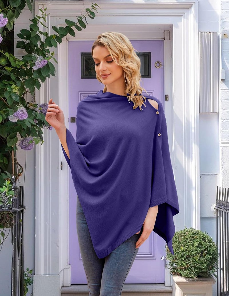 Puli Women's Versatile Knitted Shawls Scarf Poncho Sweater with Buttons Lightweight Spring Summer Fall Wraps - Image 2