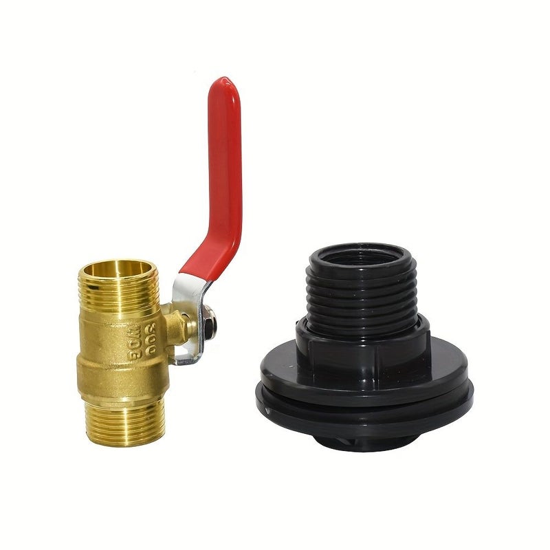 PVC Bulkhead Joint Adapter Kit With Brass Ball Valve 1 2 3 4 1 Inch External Thread Connector Durable Rain Barrel Connector Set For Aquarium Water Tank Bathtub Breeding Site G1 - Image 5