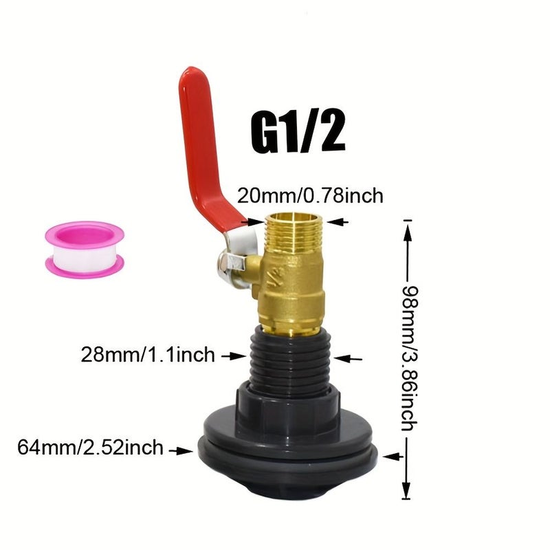PVC Bulkhead Joint Adapter Kit With Brass Ball Valve 1 2 3 4 1 Inch External Thread Connector Durable Rain Barrel Connector Set For Aquarium Water Tank Bathtub Breeding Site G1 - Image 3