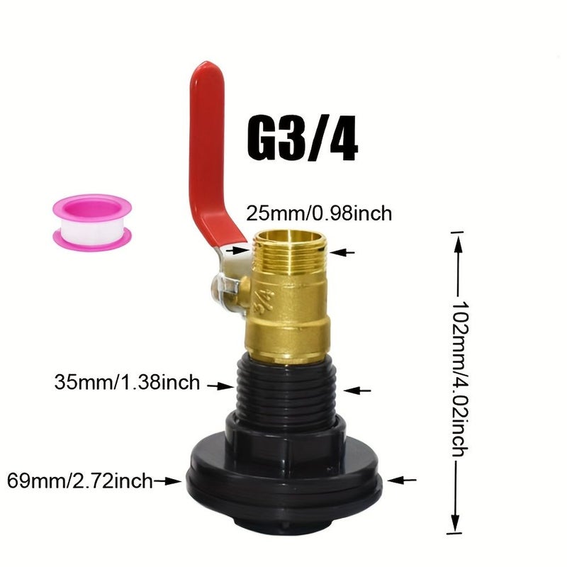 PVC Bulkhead Joint Adapter Kit With Brass Ball Valve 1 2 3 4 1 Inch External Thread Connector Durable Rain Barrel Connector Set For Aquarium Water Tank Bathtub Breeding Site G1 - Image 2
