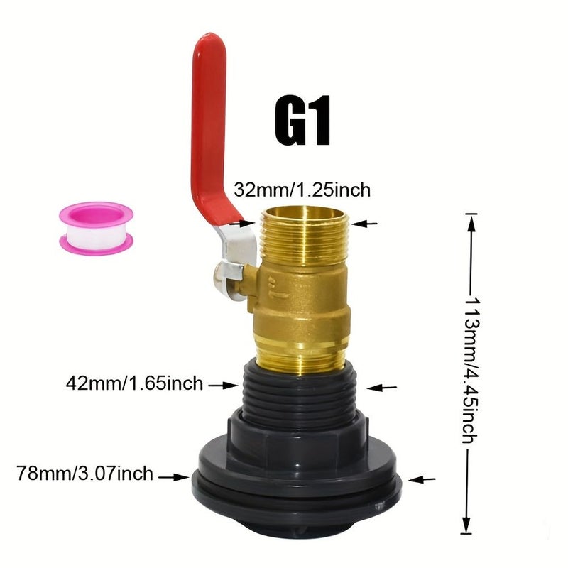 PVC Bulkhead Joint Adapter Kit With Brass Ball Valve 1 2 3 4 1 Inch External Thread Connector Durable Rain Barrel Connector Set For Aquarium Water Tank Bathtub Breeding Site G1 - Image 4