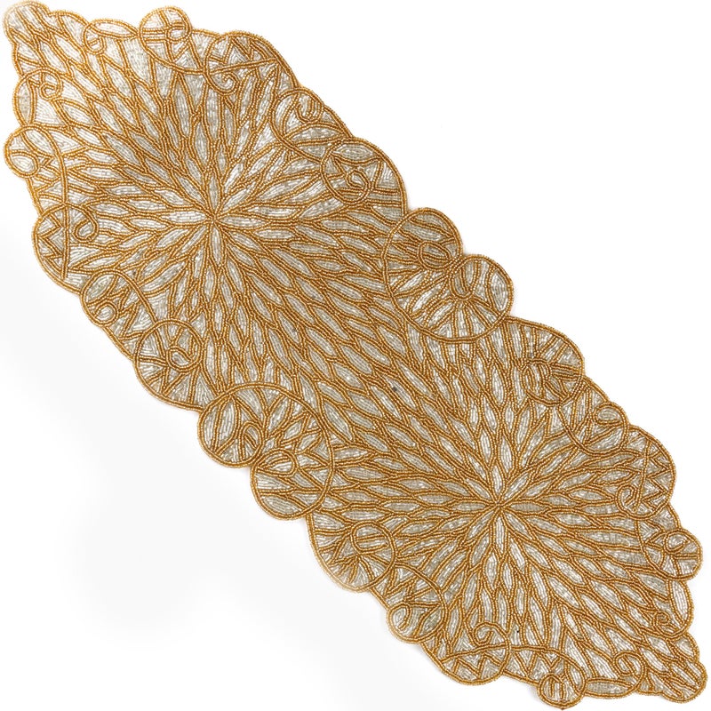 CLEENTABLE Metallic Bead Table Runner 13x36 Inches  Glass Beaded  Polyester Handcrafted Nautical Decor for Weddings Christmas  Home Gatherings  Stain Resistant Dining Dcor Accent Gold  CLEENTABLE