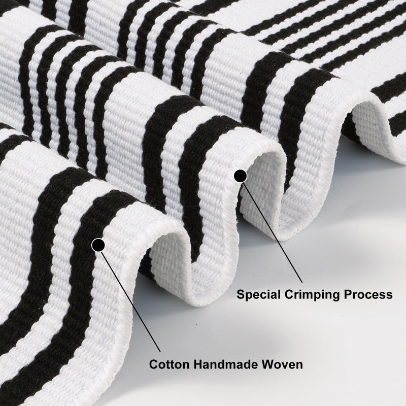 Sungea Outdoor Rug Front Door Mat 2'x4.3', Cotton Indoor Doormat Washable Black and White Striped Rug, Foldable Reversible Layered Door Mats for Entryway/Farmhouse/Home Entrance - Image 3