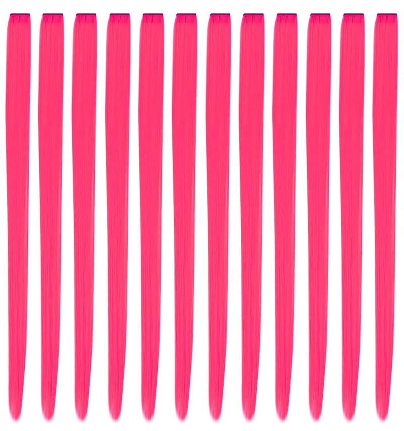 YaFex 12 Pcs Clip in Hair Extensions, 22 Inch Colored Hair Extensions Party Highlights Long Straight Synthetic Hairpieces for Women Kids Girls (Hot Pink) - Image 1