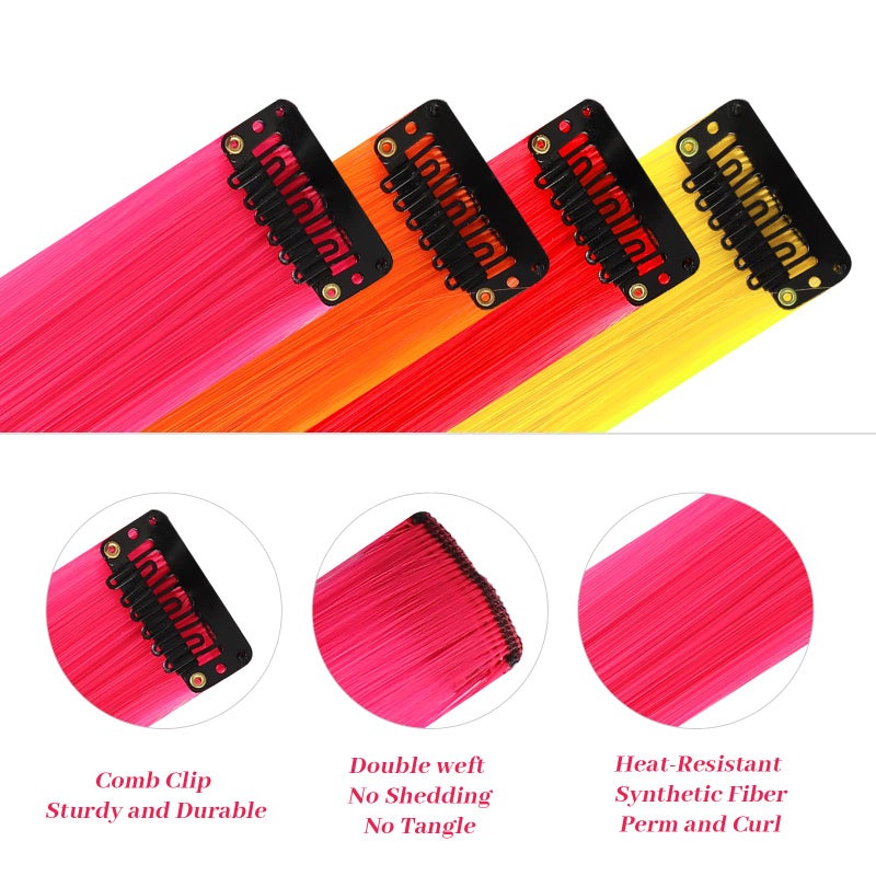 YaFex 12 Pcs Clip in Hair Extensions, 22 Inch Colored Hair Extensions Party Highlights Long Straight Synthetic Hairpieces for Women Kids Girls (Hot Pink) - Image 4