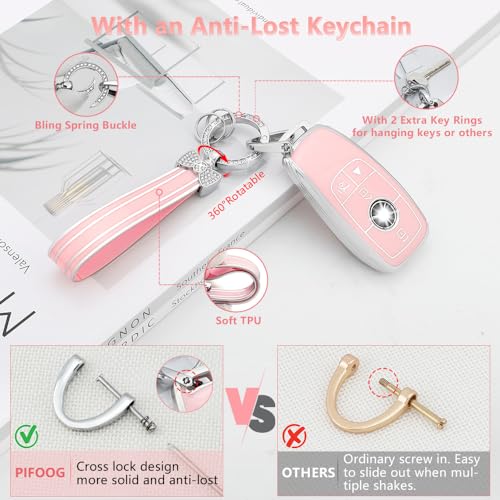 PIFOOG Key Fob Cover for Mercedes Benz Pink Bling Keychain Accessories 4 Button Car Keys Case Shell Protector for Mercedes - Benz AMG GLC GLE GLA GLB C300 GLS CLA CLS S G A E Class Girly Women TPU - Image 4