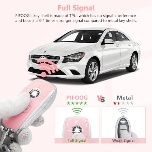 PIFOOG Key Fob Cover for Mercedes Benz Pink Bling Keychain Accessories 4 Button Car Keys Case Shell Protector for Mercedes - Benz AMG GLC GLE GLA GLB C300 GLS CLA CLS S G A E Class Girly Women TPU - Image 5