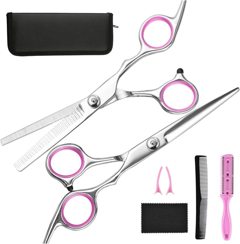 Fcysy Hair Cutting Scissors Thinning Shears- Professional Barber Sharp Hair Scissors Hairdressing Shears Kit with Haircut Accessories in Leather Case for Cutting Styling Hair for Women Men Pet- 7 Pcs - Image 1