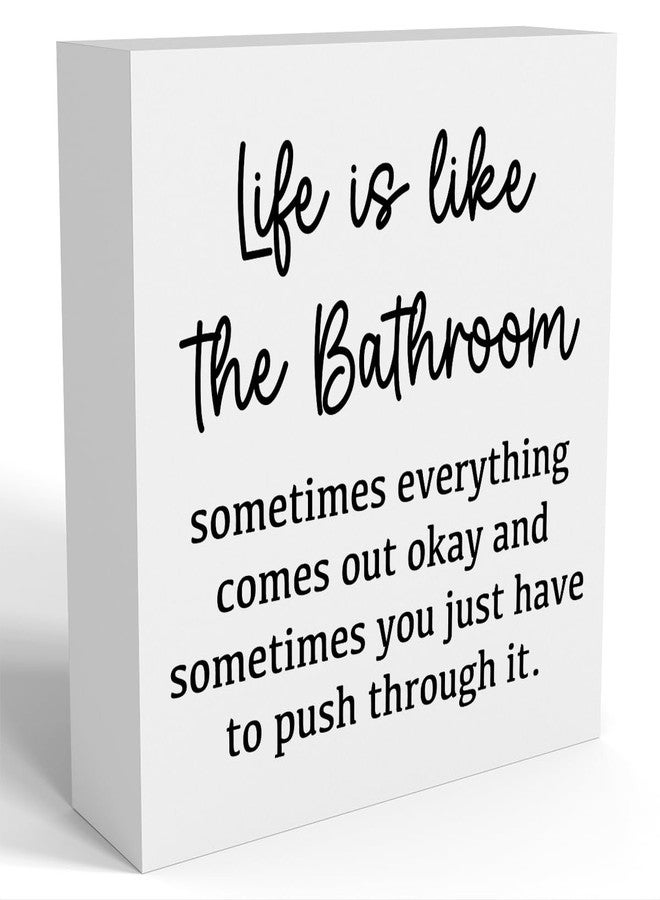 FXEFXE Life Is Like The Bathroom, Bathroom Signs Decor, Black and White Bathroom Decor, Funny Bathroom Decor, Bathroom Decor for Shelves, Wooden Box Decor Sign for Home Farmhouse Living Room Table - Image 1