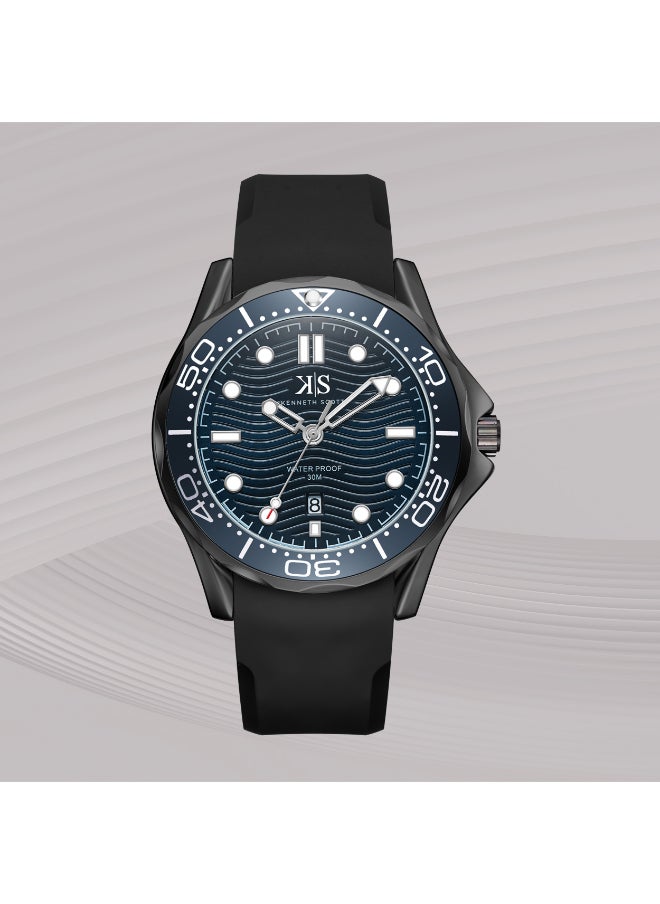 KENNETH SCOTT Men's Analog Display Watch With Black Silicone Strap - K22009-BSBN  - Image 2