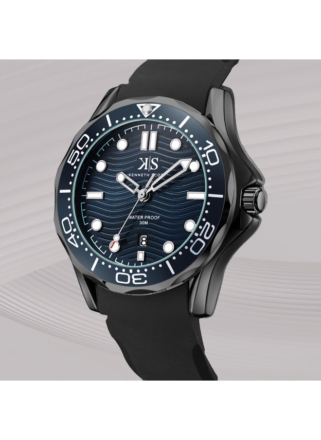 KENNETH SCOTT Men's Analog Display Watch With Black Silicone Strap - K22009-BSBN  - Image 3
