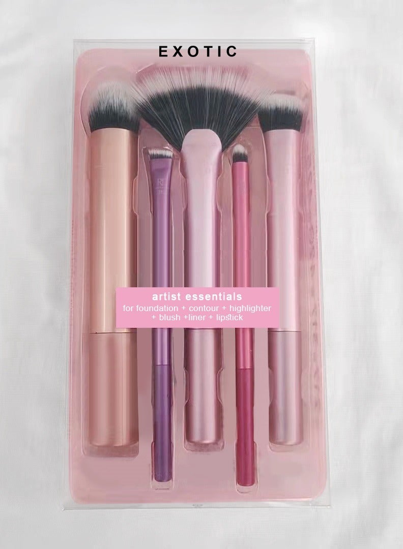 Exotic 5-Piece Artist Essential Makeup Brush Set Pink/Brown/Black - Image 4