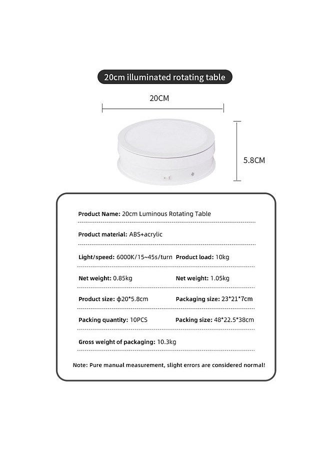 Generic - 20cm Motorized Rotating Display Stand Rotating Turntable 10kg/22lbs Load Capacity 360°Rotatable Display Turntable with LED Light for Photography Products Display Live Video Show - Image 1
