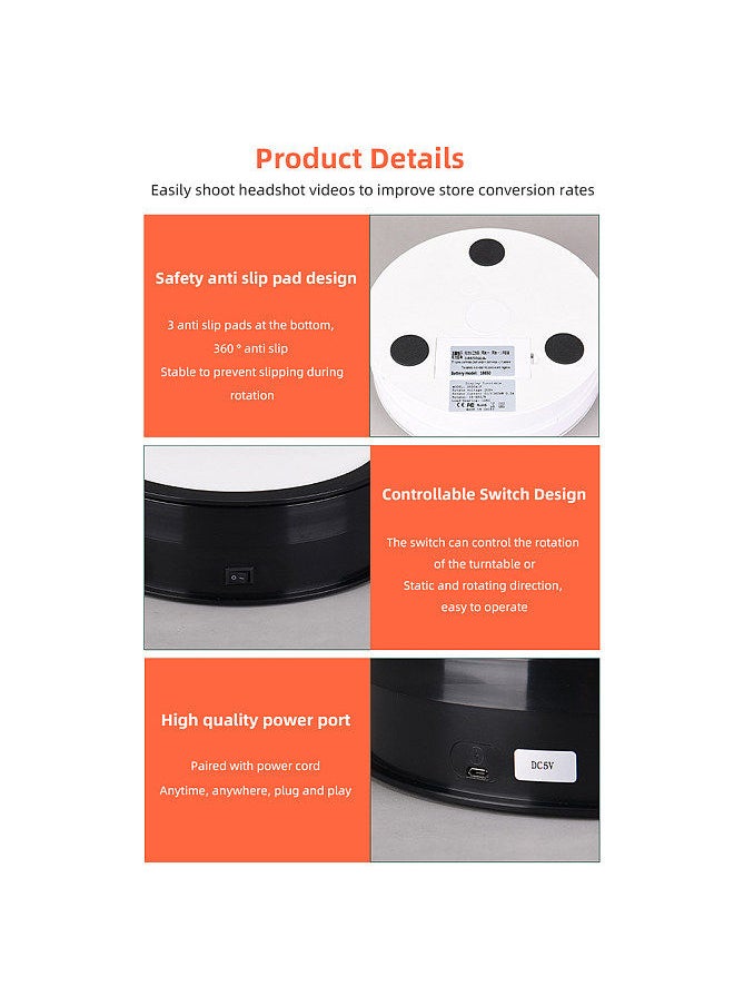 Generic 20cm Motorized Rotating Display Stand Rotating Turntable 10kg/22lbs Load Capacity 360°Rotatable Display Turntable with LED Light for Photography Products Display Live Video Show  - Image 3