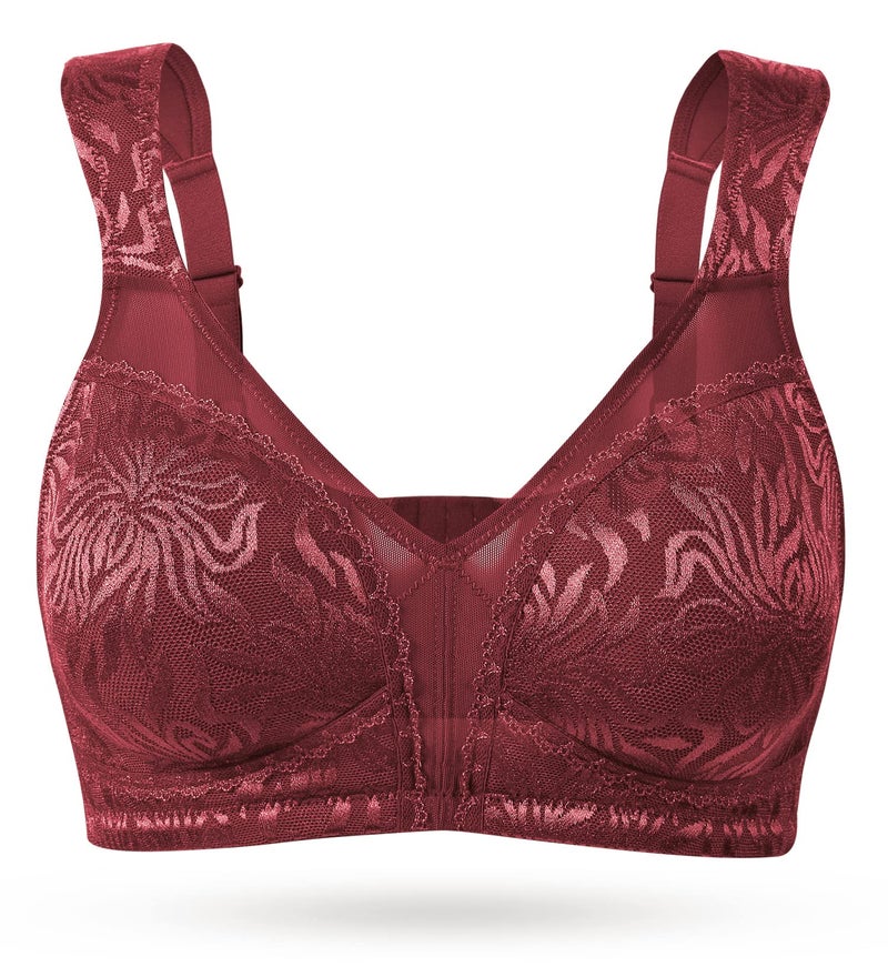 Wingslove Women's Full Coverage Non Padded Comfort Minimizer Wire-Free Bra Plus Size(Wine Red,38DD) - Image 1