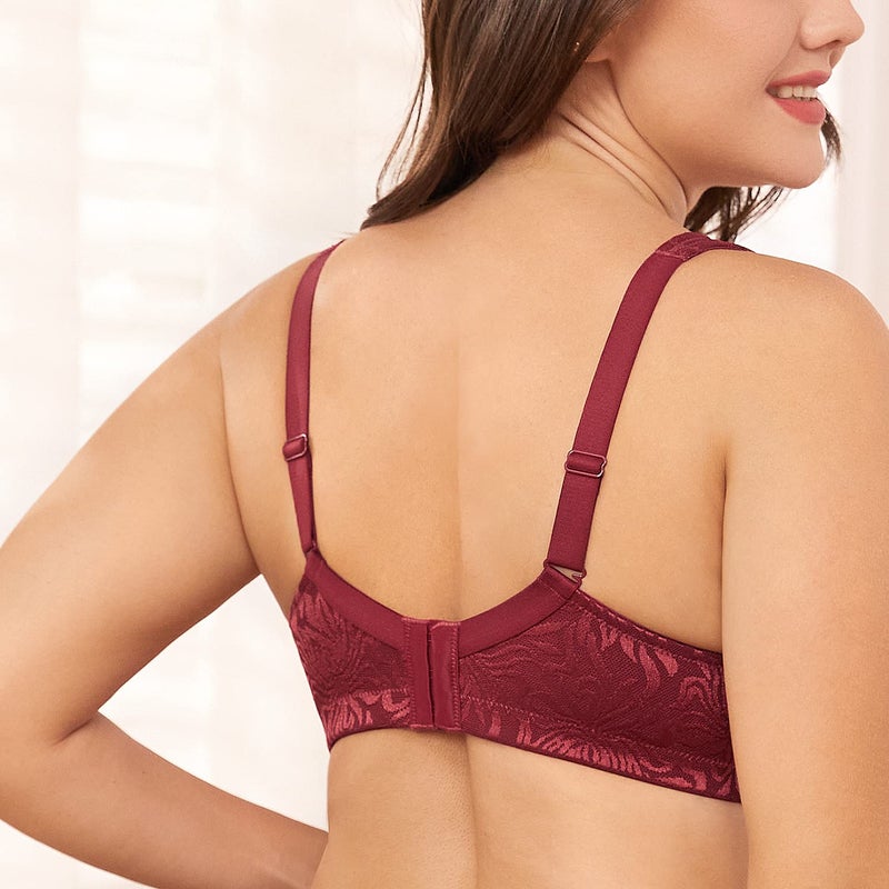 Wingslove Women's Full Coverage Non Padded Comfort Minimizer Wire-Free Bra Plus Size(Wine Red,38DD) - Image 5